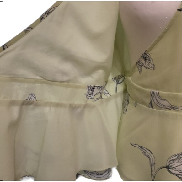 Banana Republic Floral Wrap Shirt Sheer Lined Womens XS Lime Peplum Hem Tie NWT - Picture 5 of 14